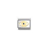 Nomination COMPOSABLE CLASSIC SYMBOLE Element aus Edelstahl, mit 18kt Gelbgold und Cubic Zirkonia verziert (01_(griechisches Auge))